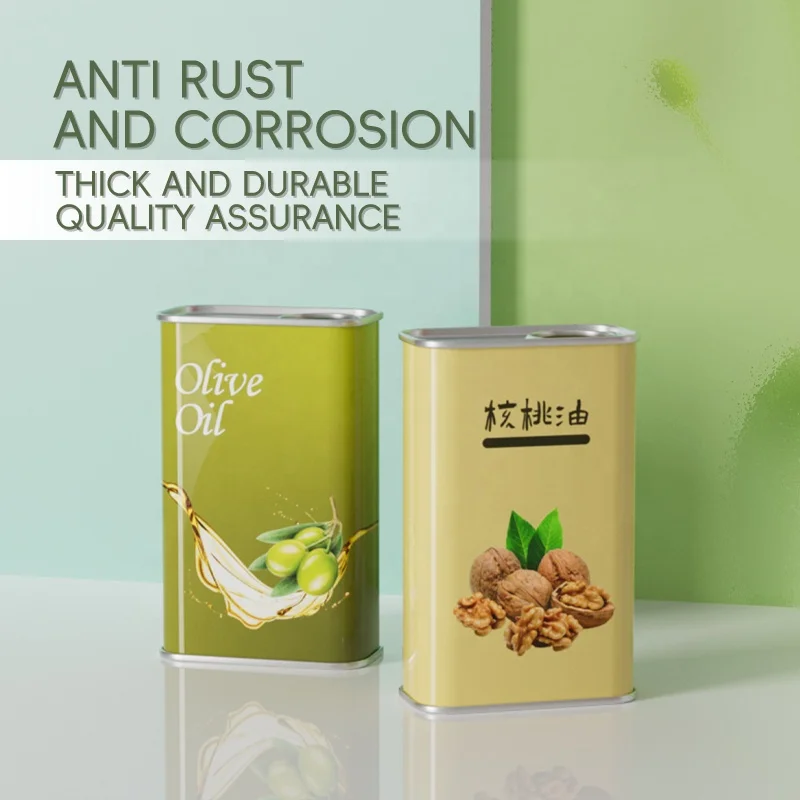 Factory wholesale empty tin can for olive oil 500ml square round shape metal cans cooking food packaging