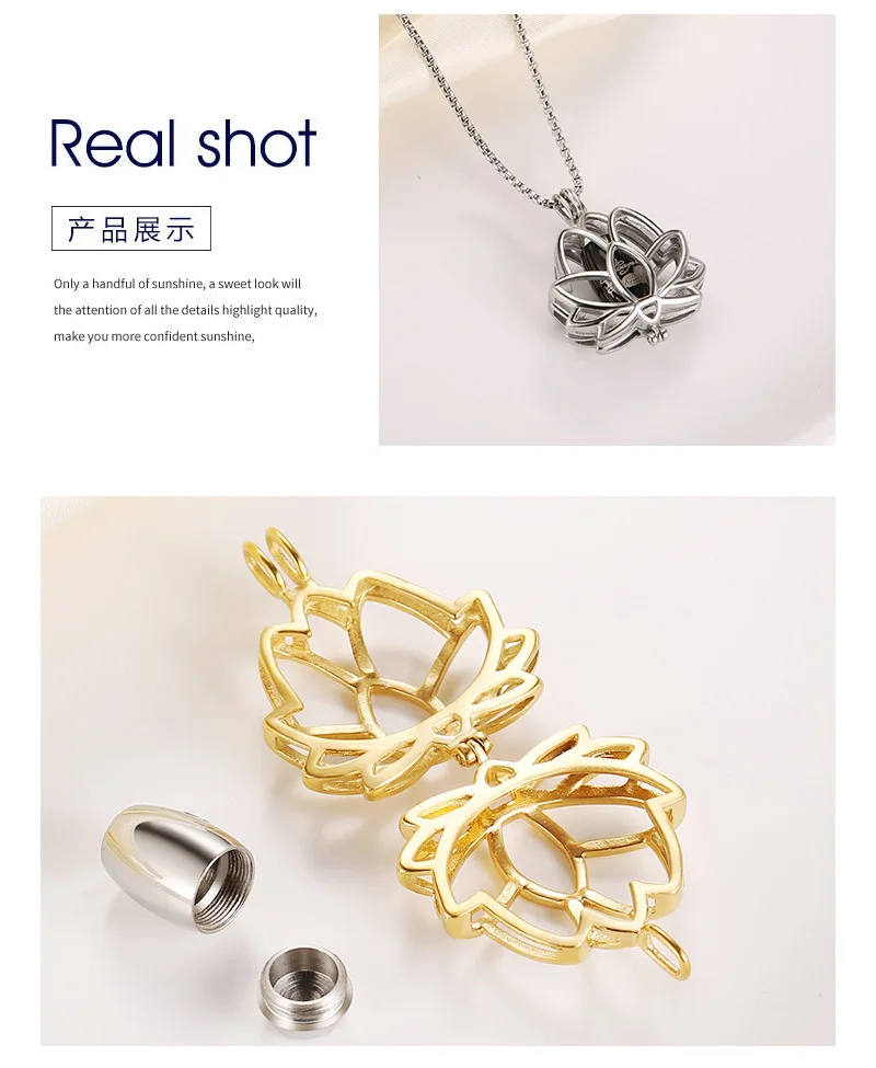 Cremation Jewelry for Ashes Mini Keepsake Urn Memorial Ash Necklace Lotus Flower Ashes cremation urn pendant