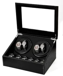 Electric shaker storage box black alligator pattern automatic upper chain mechanical watch.