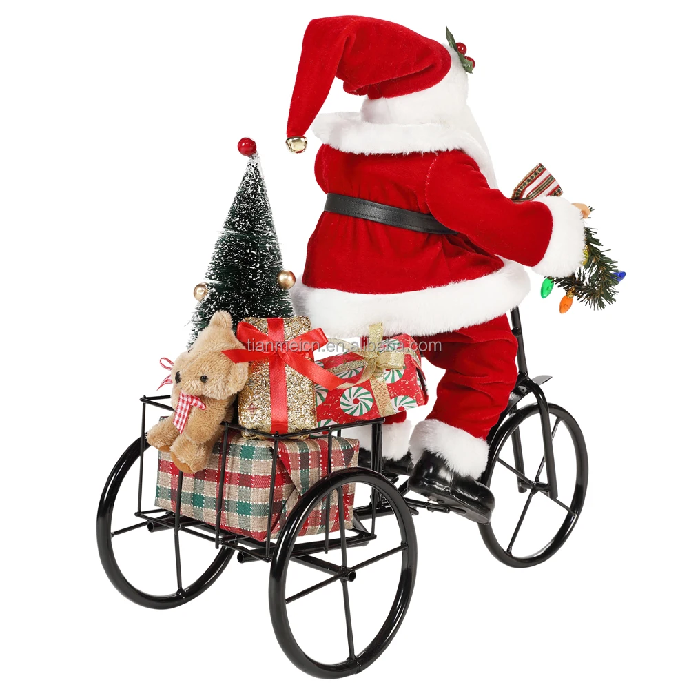 45cm santa claus sitting on tricycle lighting christmas decoration figurine collection fabric holiday festival custom item