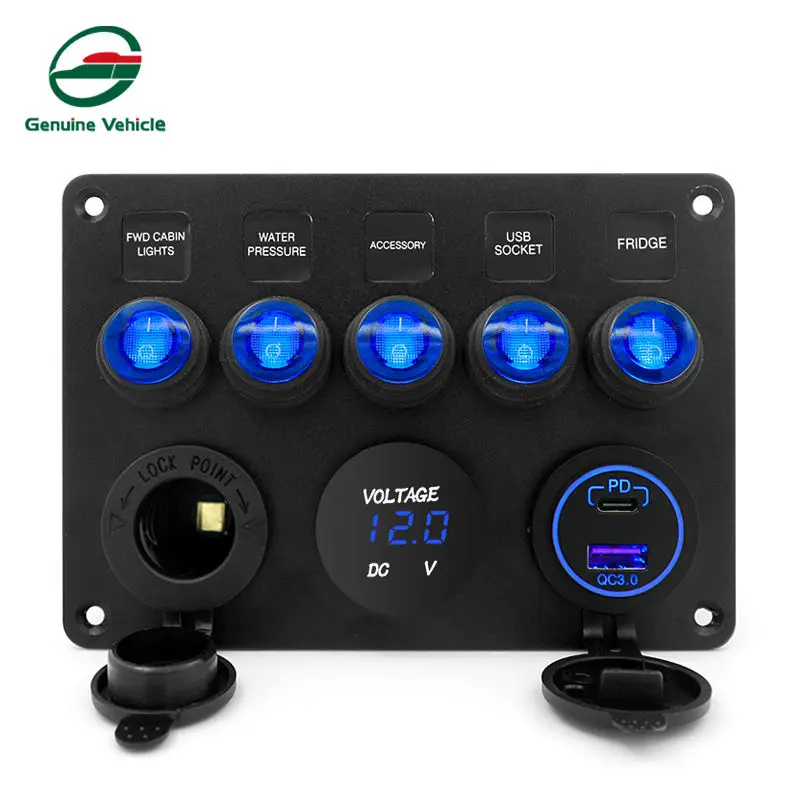 Genuine Vehicle boat marine rocker multifunctional switch panel with USB Socket for rv caravan