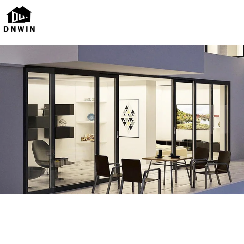 Wholesale price customized modern design black aluminium frame soundproofing glass sliding doors for veranda and kitchen