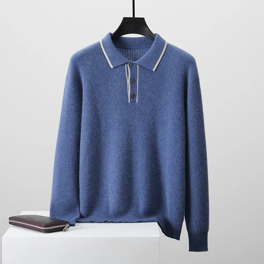 GUOOU Lapel cashmere inside out wearing cashmere Polo 2023 New Jersey men 100% pure cashmere sweater