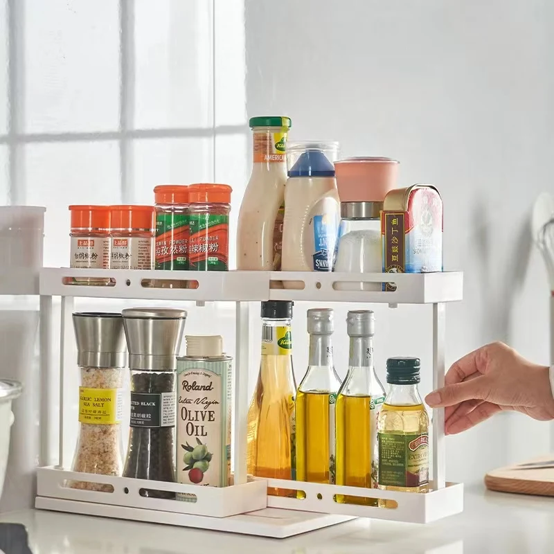 Multifunctional Rotating Shelving Kitchen Under Sink Organizer Pull-out Sliding Seasoning Bottle Rack Storage Desktop Organizer