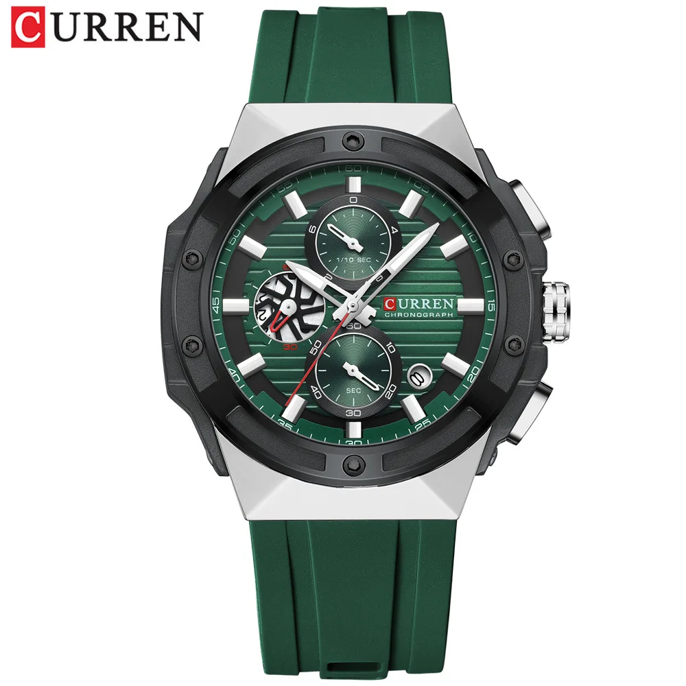 CURREN 8462 новые модные мужские часы роскошные силиконовые спортивные кварцевые с датой водонепроницаемые наручные хронографом