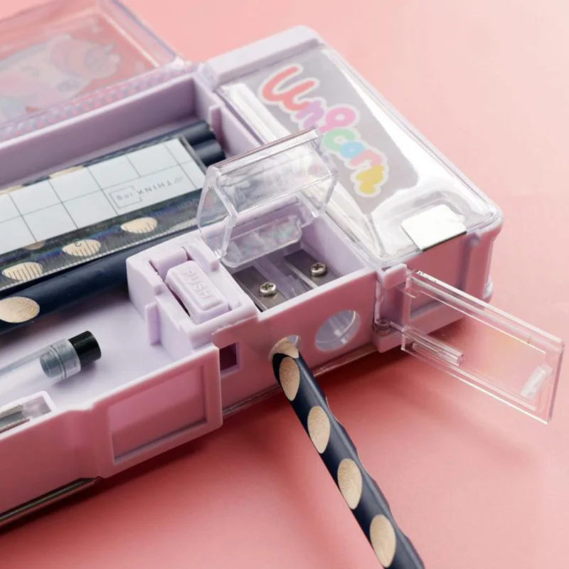 POSH DREAMS Creative cartoon multifunctional stationery box storage box double layer 3D pencil box