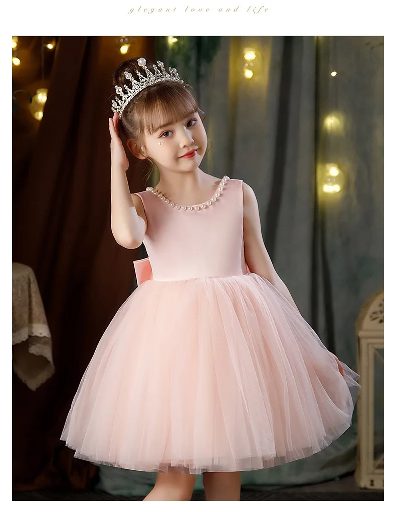 back v-neck Cute Summer Sleeveless Backless Baby Girl Party Dress Children Wedding  Frocks for 7 Years Princess dress  old