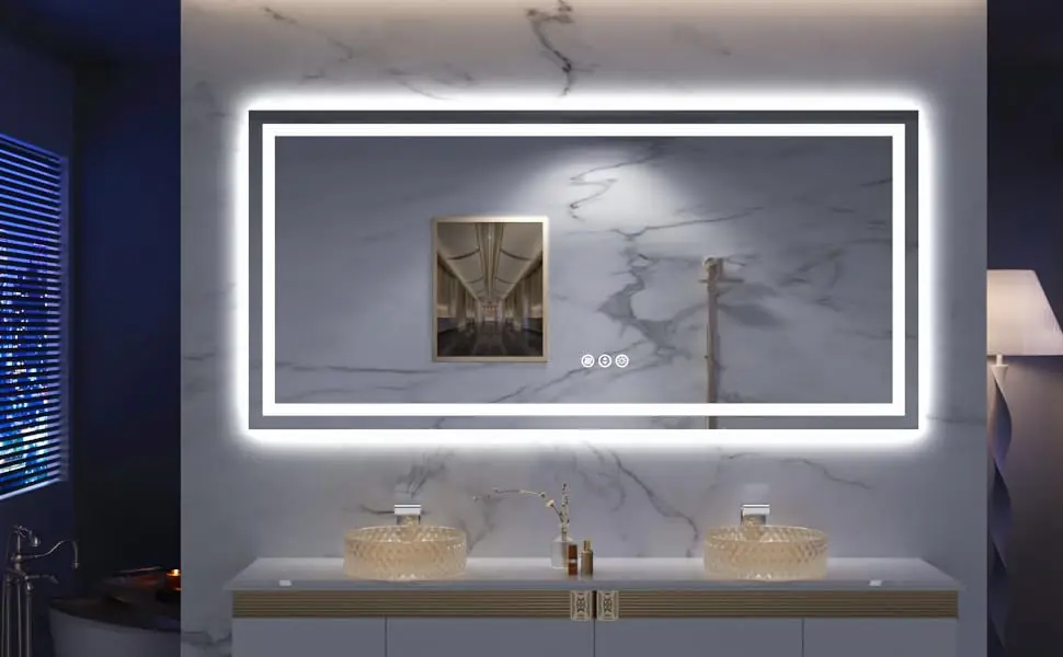 72'x 40' LED Mirror frameless for Bathroom with Front and Backlight,Large Dimmable Wall Mirrors with Anti-Fog