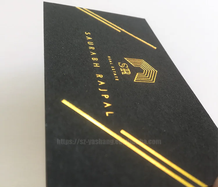 Letterpress printing black cardboard with gold foil logo custom embossing jewelry gift business card paper