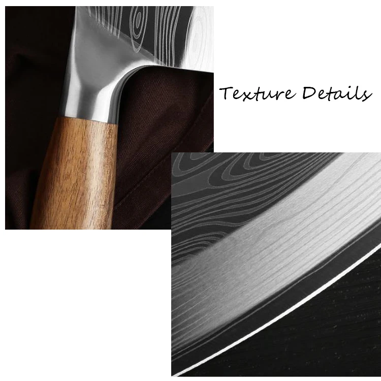 Xingye OEM 4Cr13 нержавеющая сталь лазерный дамасский узор деревянная ручка 8 дюймов шеф-повара мяса измельчитель нож для овощей измельчитель