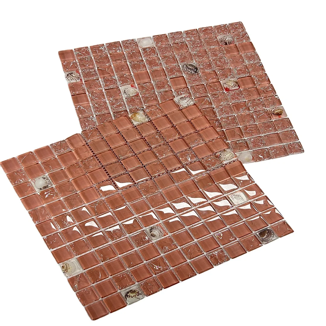 KASARO Pink Color Decorative Glass Mosaic Tile Sheets For Backsplash Kitchen Glass Tiles