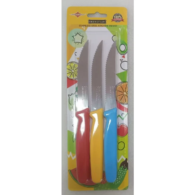 3PCS Plastic Handle Kitchen Stainless Steel Steak Filet Knives Fruit Meat Cutting Knife Set For Restaurant