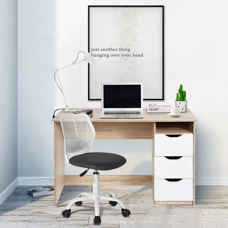 Home Office Desk White/Truffle Oak Trim Brand New Melamine Gloss Laminate