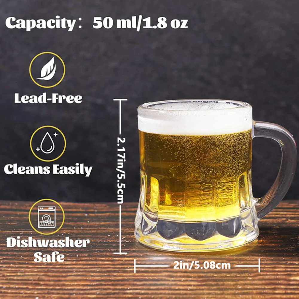 6pcs Clear Glass Set Beer Glass with Handle 1.8Oz Thick Bottom Wine Glass Gift Box Suitable for Party Birthday Wedding