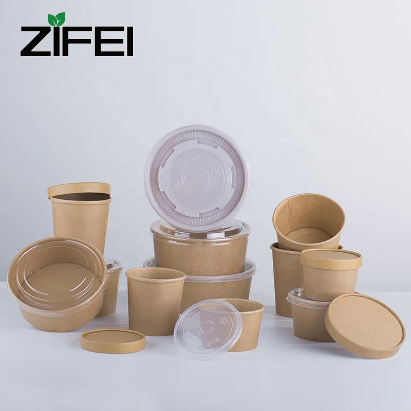 
Food grade Biodegradable Packaging Disposable Soup Kraft Paper Bowl with lid for rice ,noddle and soup bowl 