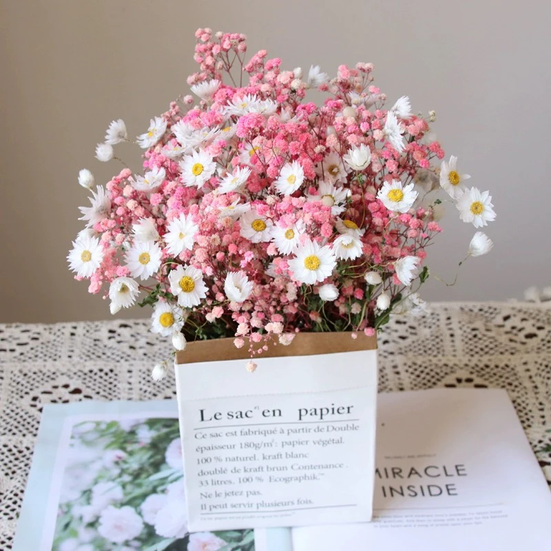 Factory Wholesale Natural Dried Flowers Rhodanthe Bouquet Flower Ludan Bird Dry Flowers Decorations