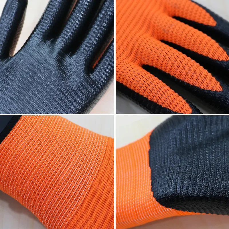 yellow Polyester Liner Liquid-resistance Gloves Anti Slip Zebra-print Nitrile Coated Work Gloves