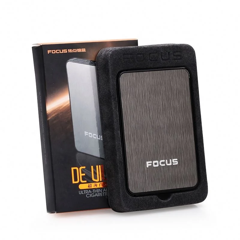 Focus branded metal colorful automatic cigarette case with lighter