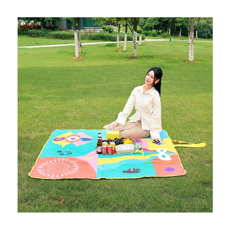 Customized material picnic mat home children entertainment mat outdoor camping shoulder strap storage bag, picnic mat