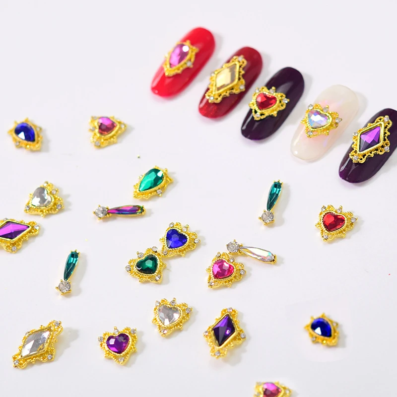 Luxury Metal Heart  Alloy Nail Charms 3D Nail Art Rhinestone Crystal Zircon For Manicure Decoration Accessories