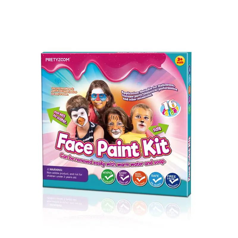 Halloween Face Paint Kit 16 Colors Halloween Costume Face Painting Kit Safe Face & Body Paint For Kids Teens Toddlers Adults