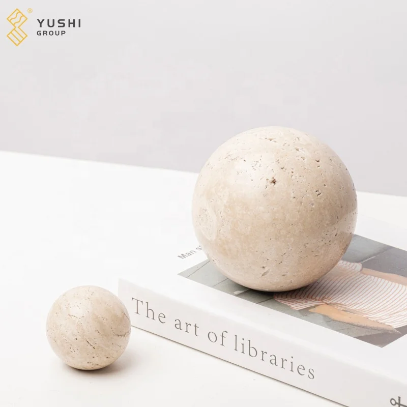 Yushi Group  Natural Marble Yellow Travertine Stone Round Ball Beige Travertine with Different Diameters Home decor stone crafts