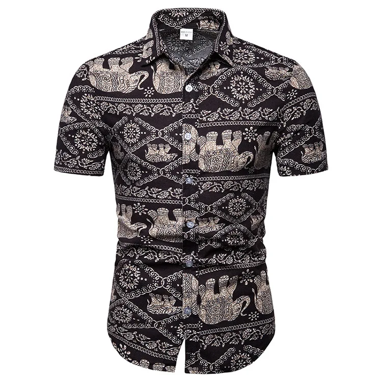
clothes from china African Dashiki Print Casual Button Up for Shirts Tribal Short Sleeve Banded Collar 