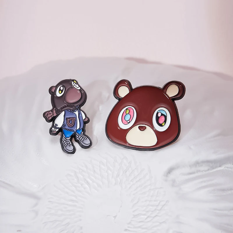 American Rapper Q Version Enamel Brooch Kanye West Wears Cartoon Backpack Badge Clothing Accessories Gift Jewelry for Friends