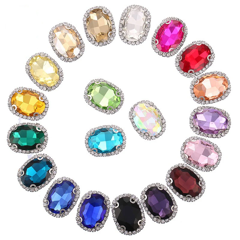 Wholesale Oval Shape Glass DIY Crystal Rhinestone With Cup Chain Claws Pointback Diamond Sew On Stones For garment accessories