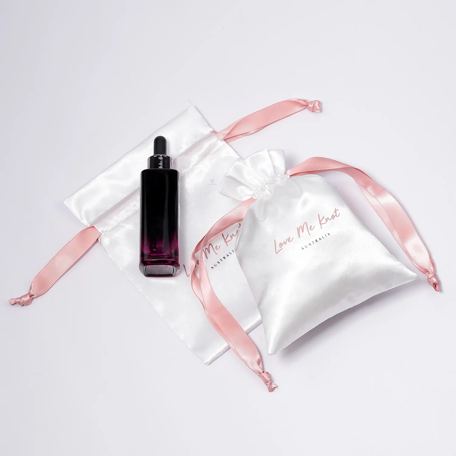 Hot sale small hair bundles jewelry packaging custom drawstring white satin wig bags with logo