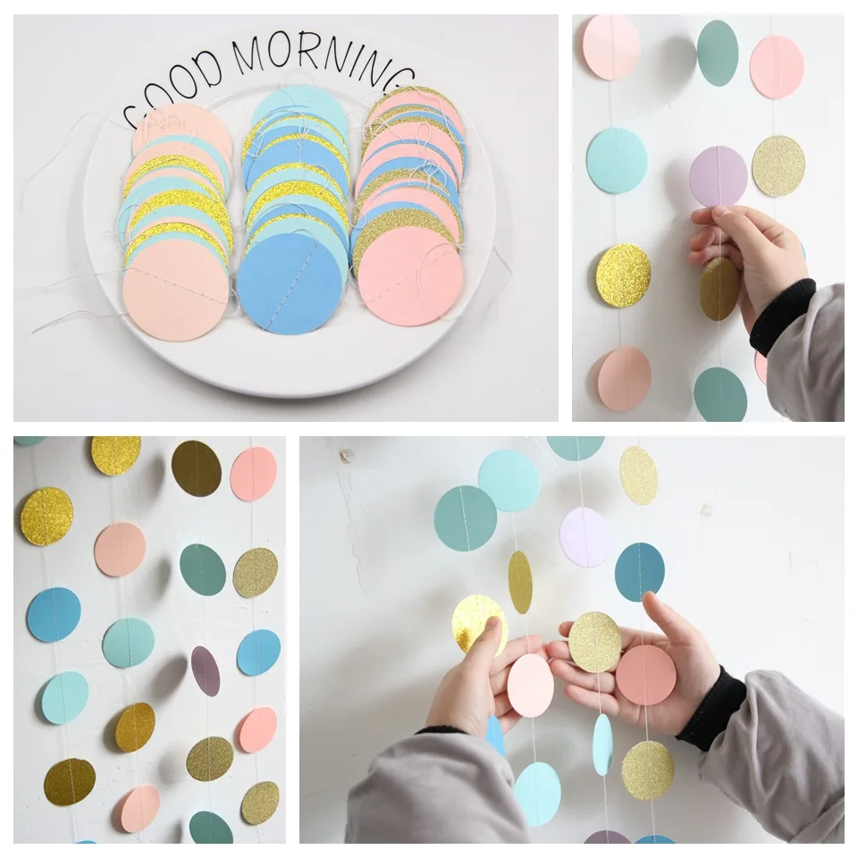 Custom Size Colorful Gradient Effect Original Paper Circle Garland Party Wall Hanging Decoration String Garland Set
