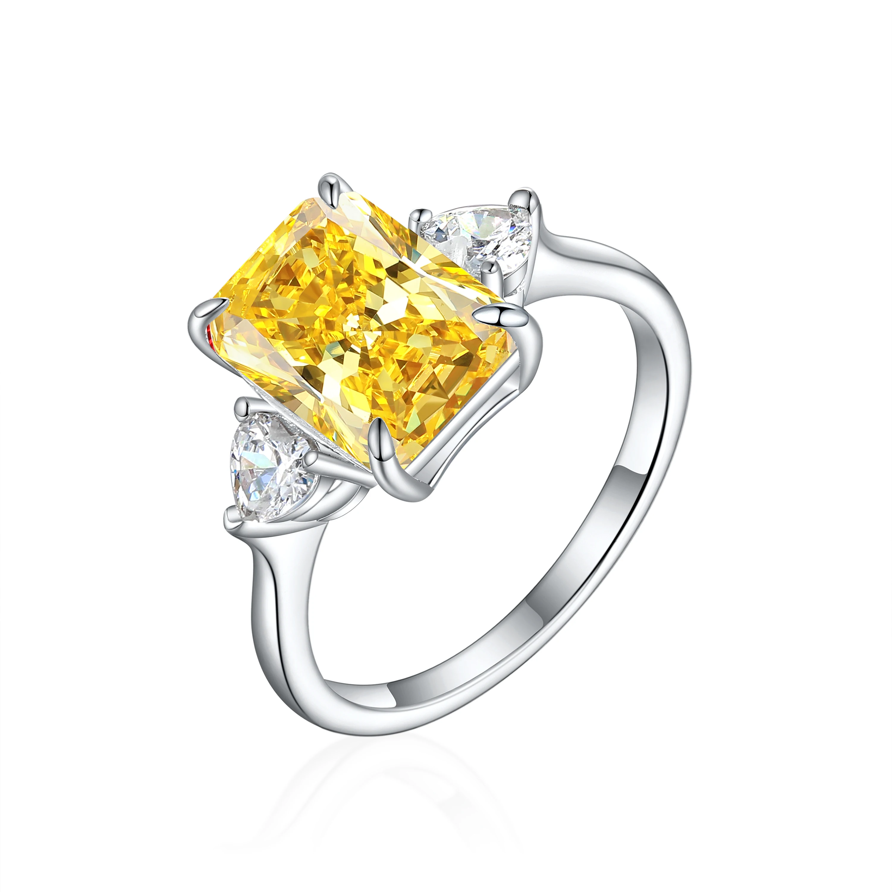 Fashion Yellow CZ stone Rhodium Plated Gold Plated Statement Style 925 Sterling Silver Rings Zirconia