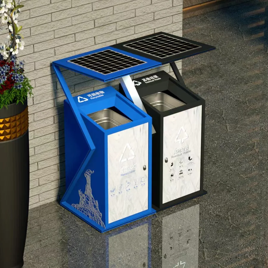 2024 NEW design  Outdoor Garbage Bins Solar Powered Intelligent Trash Smart Bin