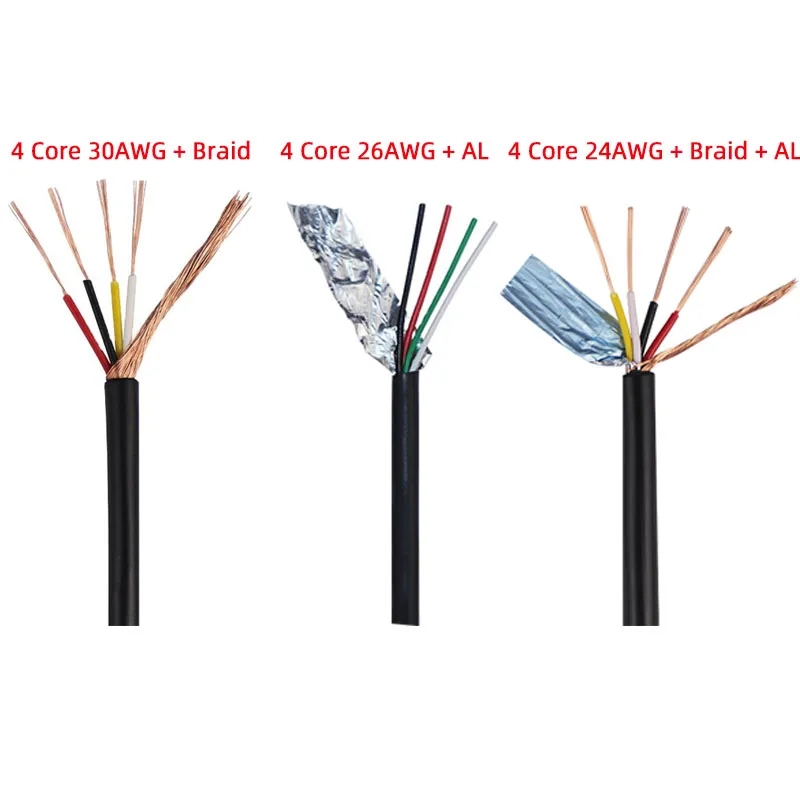 AWM 24awg 4 core wire with aluminium foil with braid multi core flexible PVC sheath shield cable