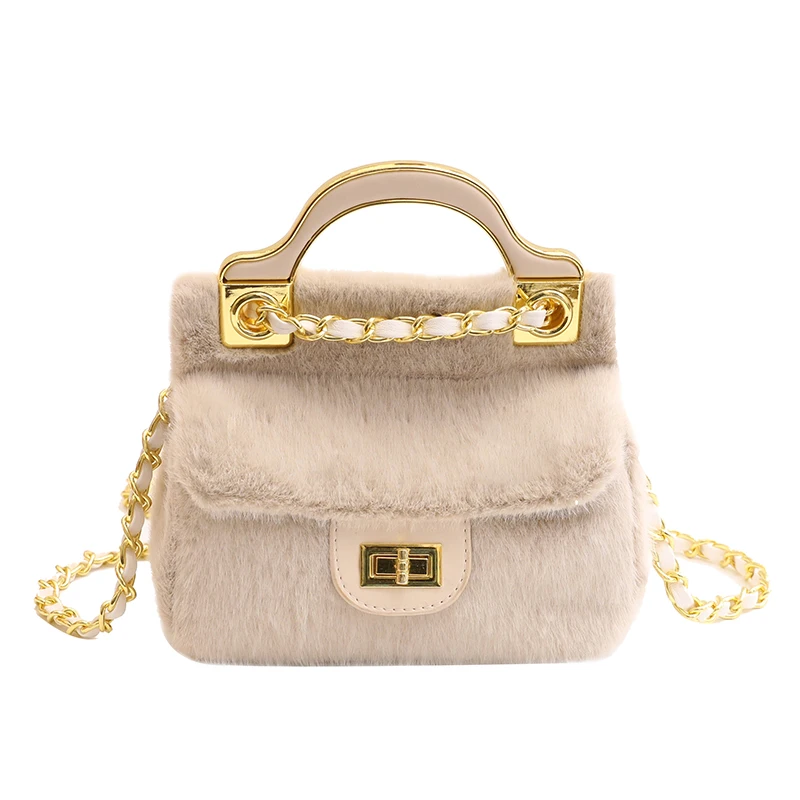 sac de marque Cosmetic Hand Bags New style fur soft ladies purse chains and lock metal decorate shoulder bag Faux Fur Handbags