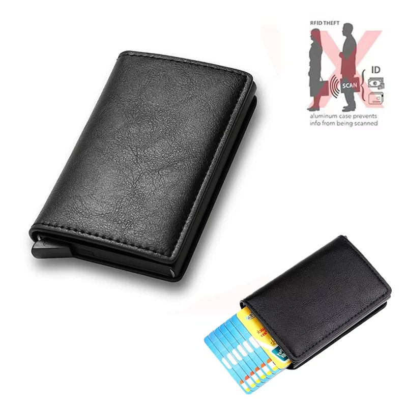 Smart Wallet Pop Up pu Leather Metal Rfid Business Minimalist Travel Blocking Automatic Aluminium id Credit Card Holder For Men