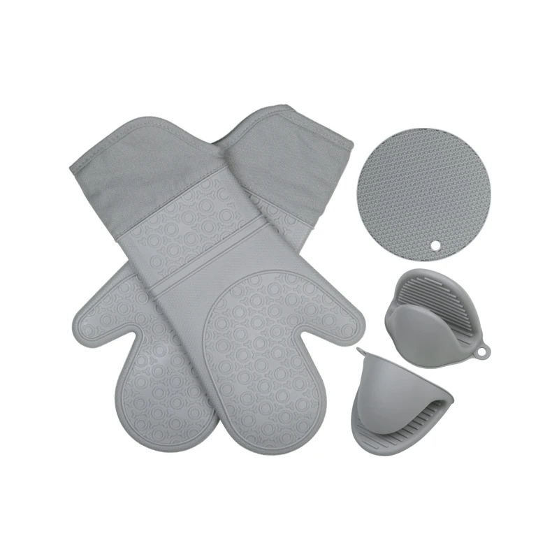 Kitchen SIlicone Double Oven Glove Heat Resistant Oven Mitts With Potholder