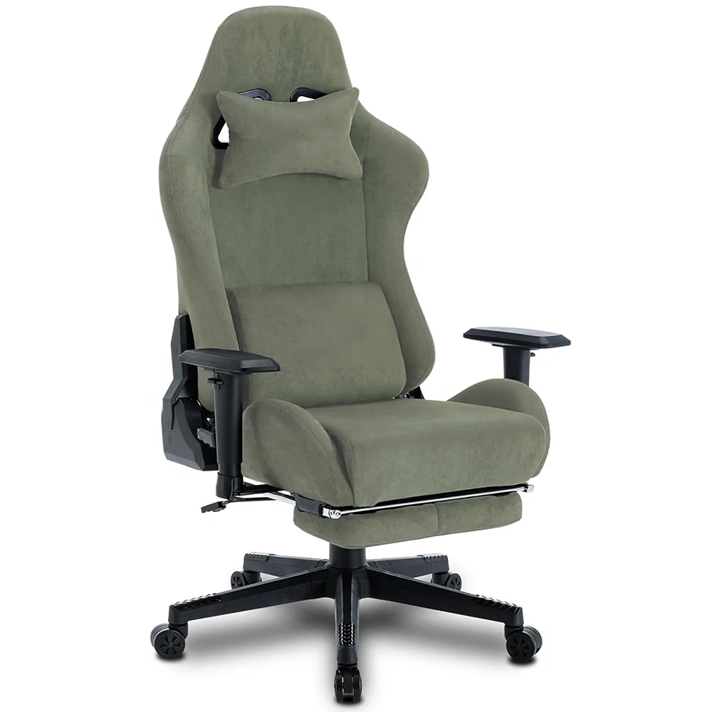 Бесплатный образец полноцветный мягкий 3D Электронный Спортивный удобный игровой стул Алькантара зеленое массажное вращающееся кресло Silla Gamer