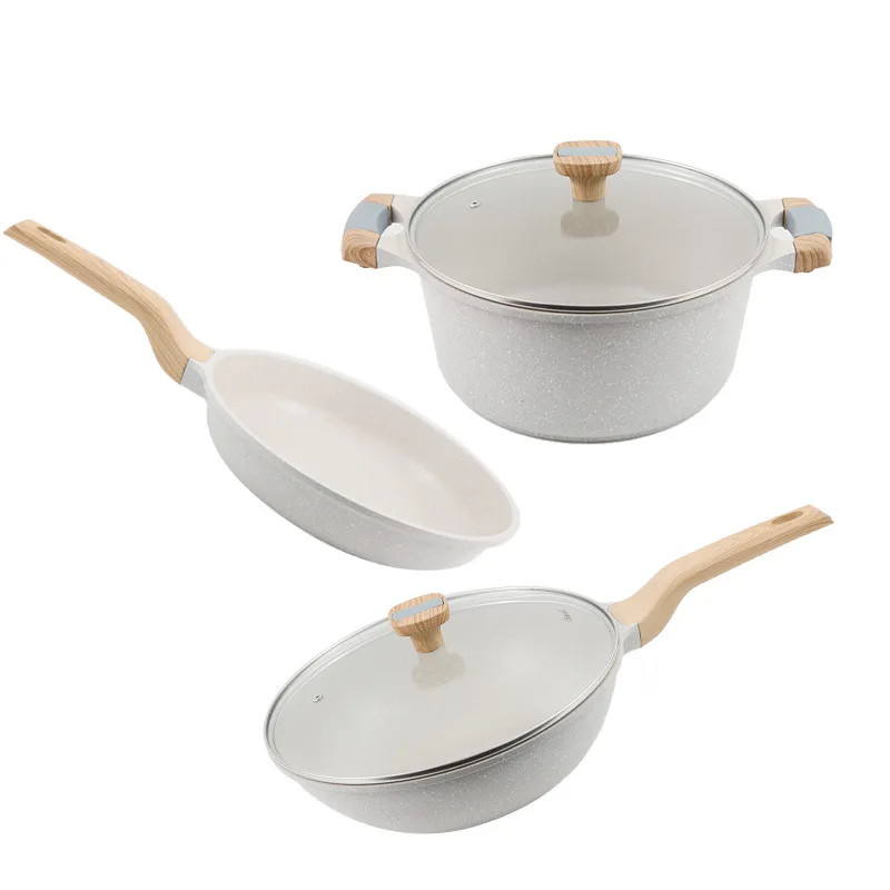 non-stick marble coated cookware set Custom aluminum Enamel Casserole Pot Sets For Home kitchen Cooking