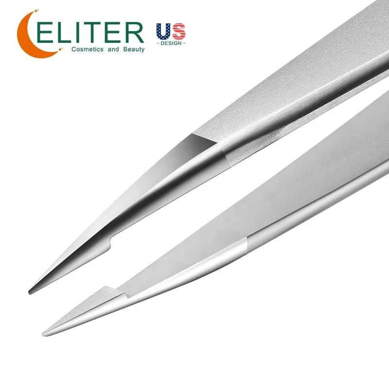 ELITER Wholesale Stainless Steel Tweezers Stainless Steel Eyebrow Tweezers Ingrown Hair Tweezers  Hand-filed Tips Hair Removal