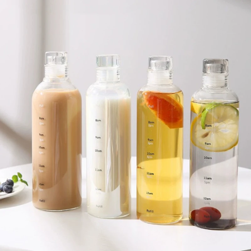 17oz 500ml High Borosilicate Glass Water Bottle Drinks Juice Beverage Glass Water Bottle With Time Marker Reminder For Sport