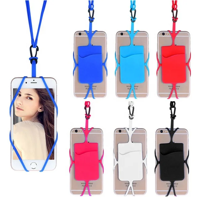 Hot Selling Silicone Lanyard Card Slot Phone Holder Wallet Universal Case Cover Holder
