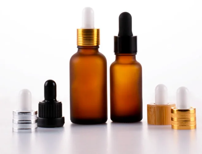 colored frosted amber glass oil bottles 10ml  with bamboo lid dropper cap