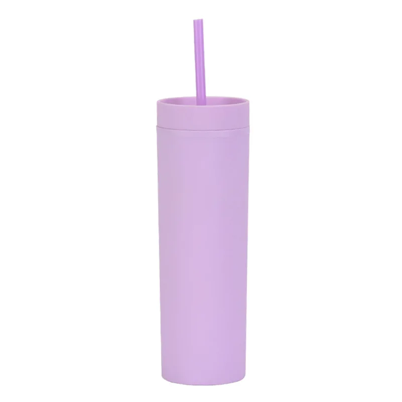 New 16oz Double Layer Skinny Tumbler Cups Reusable Bpa Free Plastic 450ml 16 oz Acrylic Straight Slim Straw Bottle Cup Wholesale