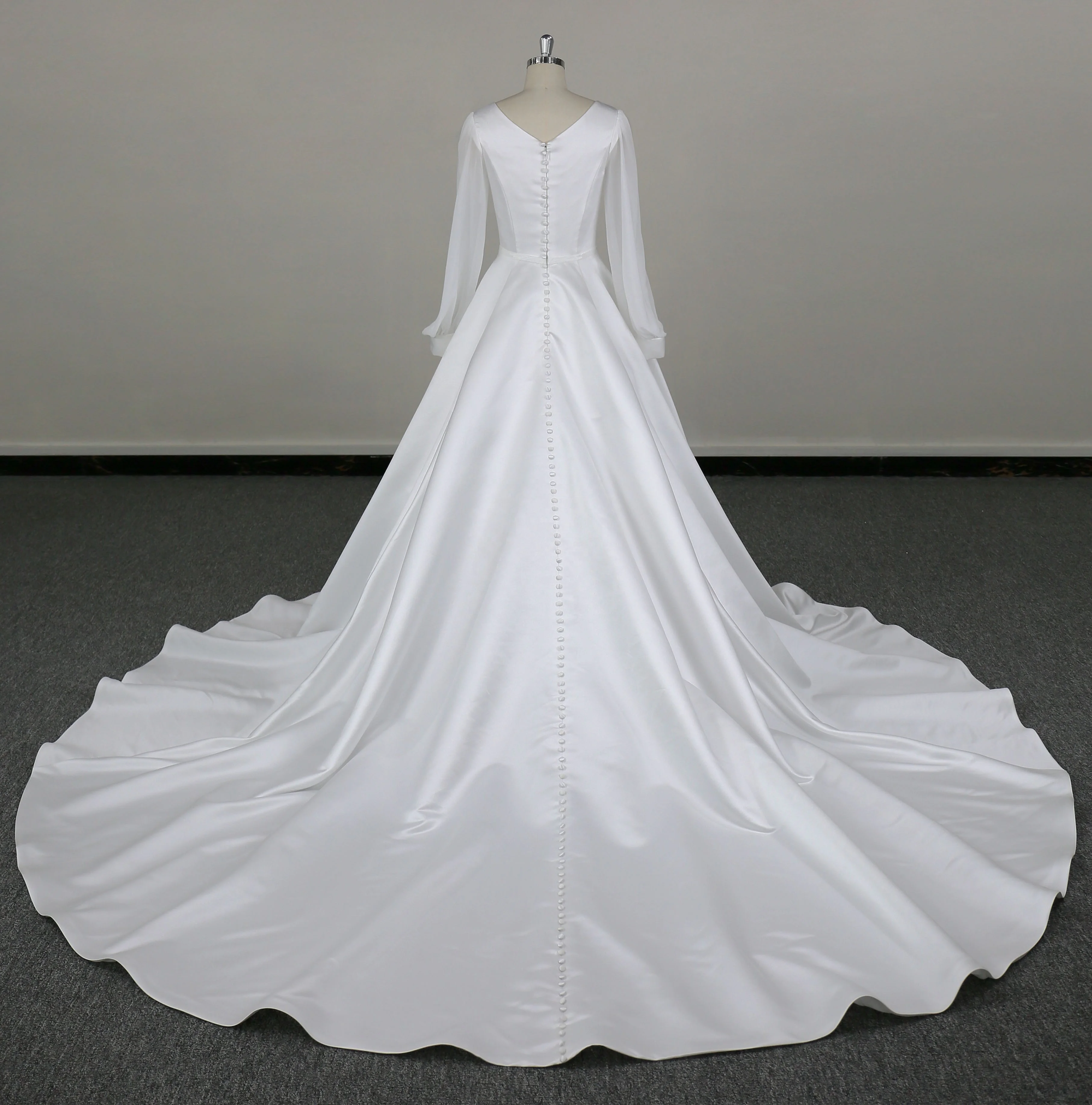 2024 duchess satin big A line with silky chiffon long sleeve long train Bridal Gowns Wedding Dresses