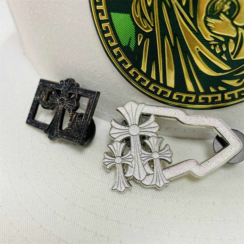 Custom Enamel Pins Cross Trucker Hat Colorful Glitter Metal Crafts Logo Frame Lapel for Caps