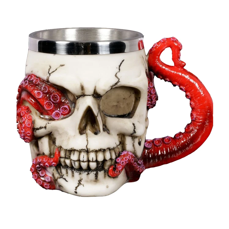 Stainless Steel Resin Beer Mug Skull Shaped Water Cup Halloween Gift Funny Wine Glass Personality Mug