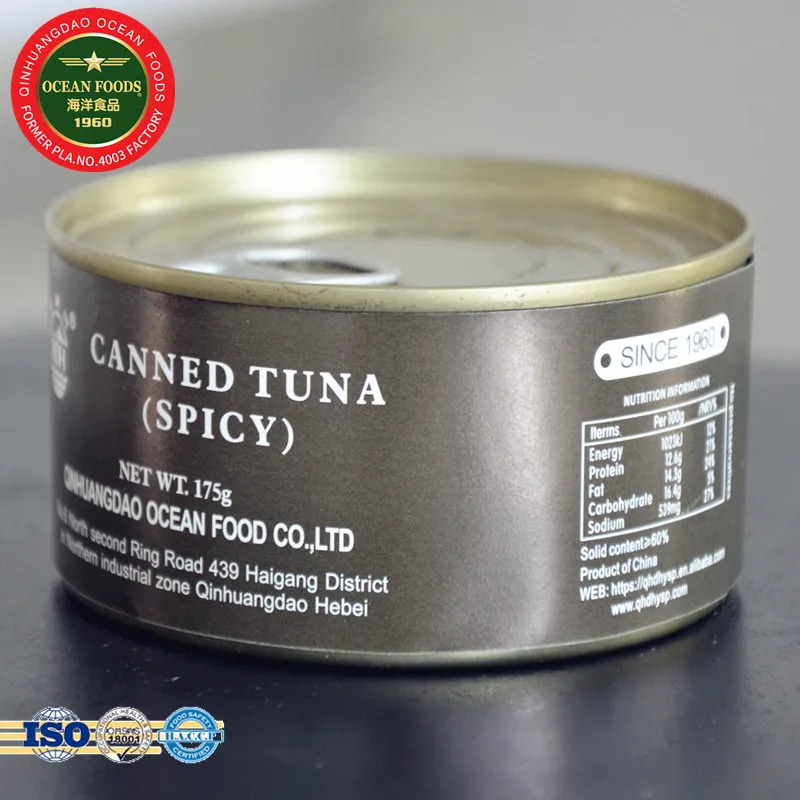 Canned Food Sea Canned Tuna Fish Spicy Flavor Tuna. Tender 175g Body Salt