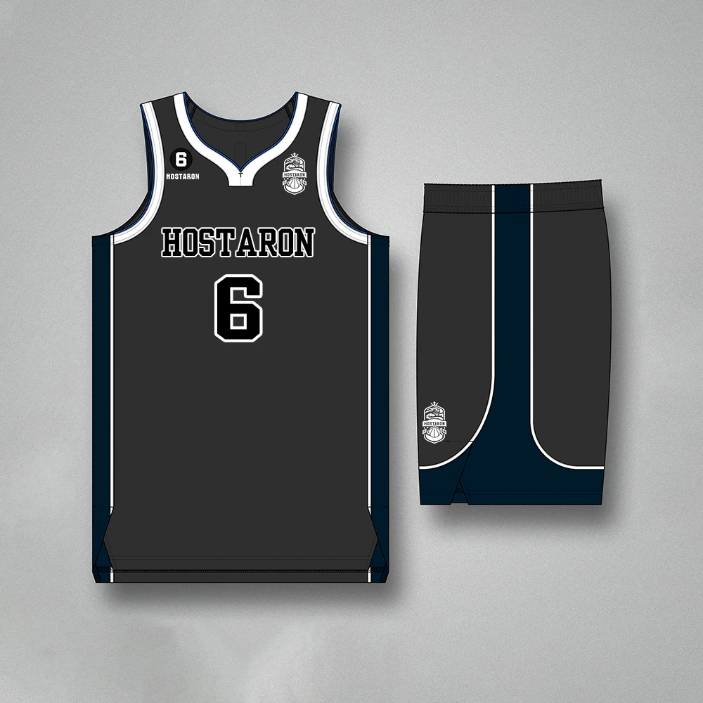 HOSTARON Custom Basketball Shirts Sublimation Print Number Logo Black Team Basketball Jersey Suit Custom Basketball Uniform