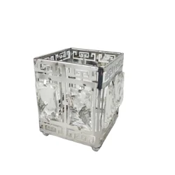 Office Desk Organizer Metal Square Silver Crystal Crafts Bathroom Vanities Cosmetic Make up Brush Storage Holder Organizer